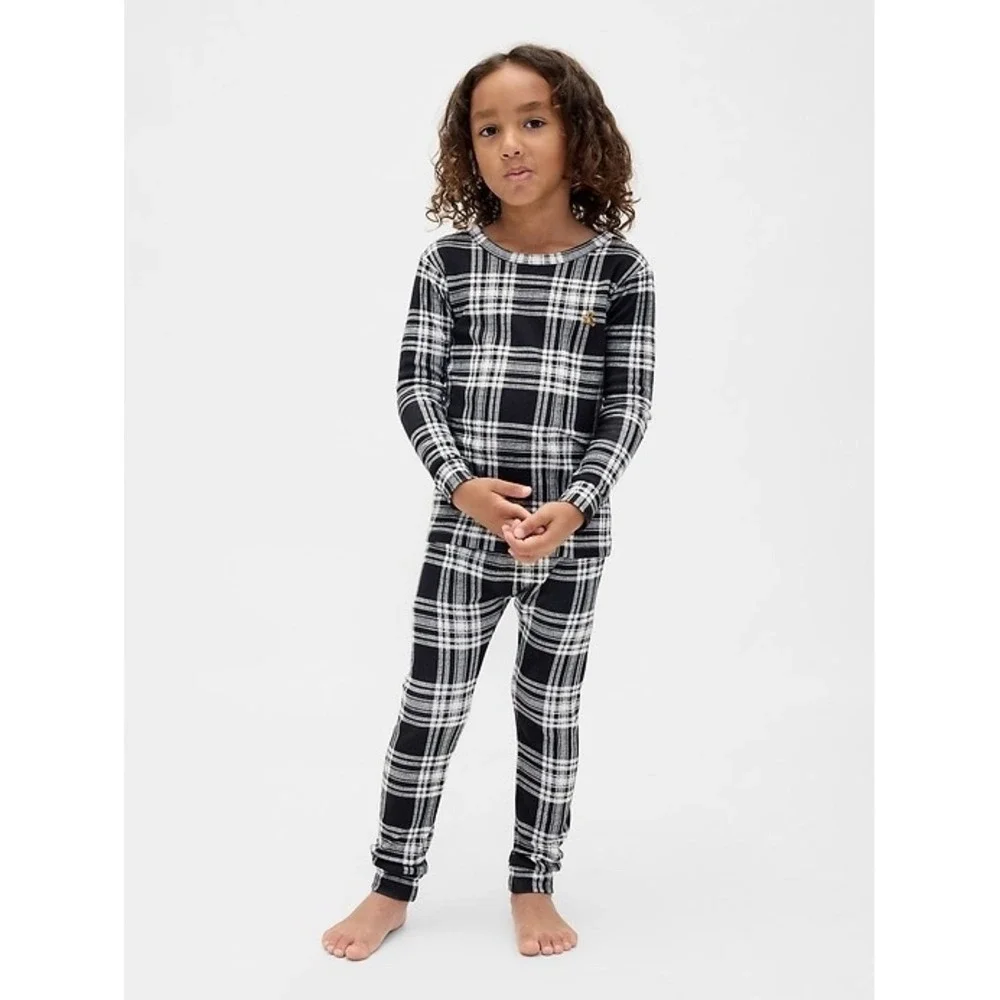 NEW Gap Kids Organic Cotton Black Plaid Holiday Pajama Set Cozy Winter 12-18M‎